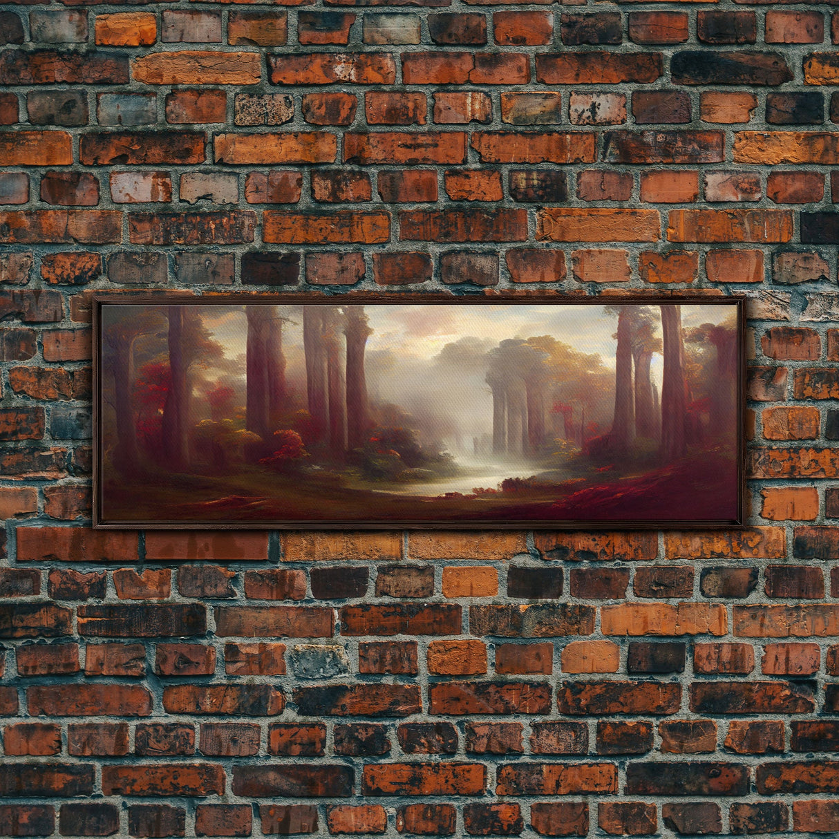 Hazy Forest Fantasy Art, Ready To Hang Canvas Print, Panoramic Art, Fog Covered Forest High Fantasy RPG Concept Art