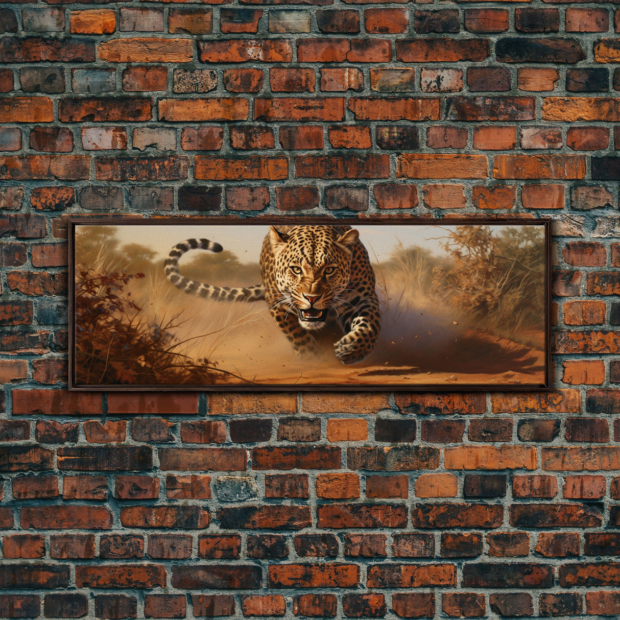 Panoramic Cheetah Wall Art, Framed Canvas Print, Cheetah Painting, Leopard Print