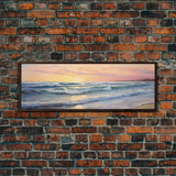 The Joy Of The Beach, Framed Canvas Print, Handmade Wall Art, Extra Large Minimalist Swimming Decor, Abstract Oil Painting, Panoramic Art