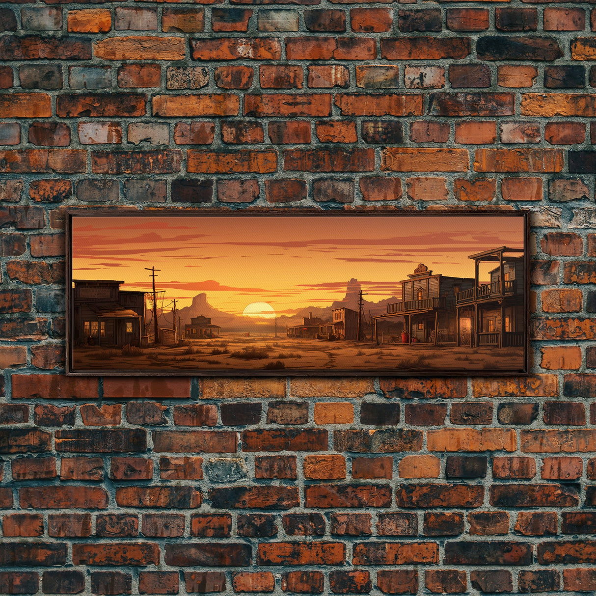 Abandoned Wildwest Ghost Town Framed Canvas Print, Panoramic Wall Art, Wild West Decor, Southwestern Farmhouse Decor, Boom Town Art