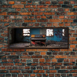 The Abandoned Piano, Urban Decay Art, Street Art, Framed Canvas Print, Graffiti Art, Panoramic Wall Art