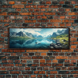 Panoramic Photography Print Of Fjords of Norway, Framed Canvas Print, Panoramic Landscape Photography Art