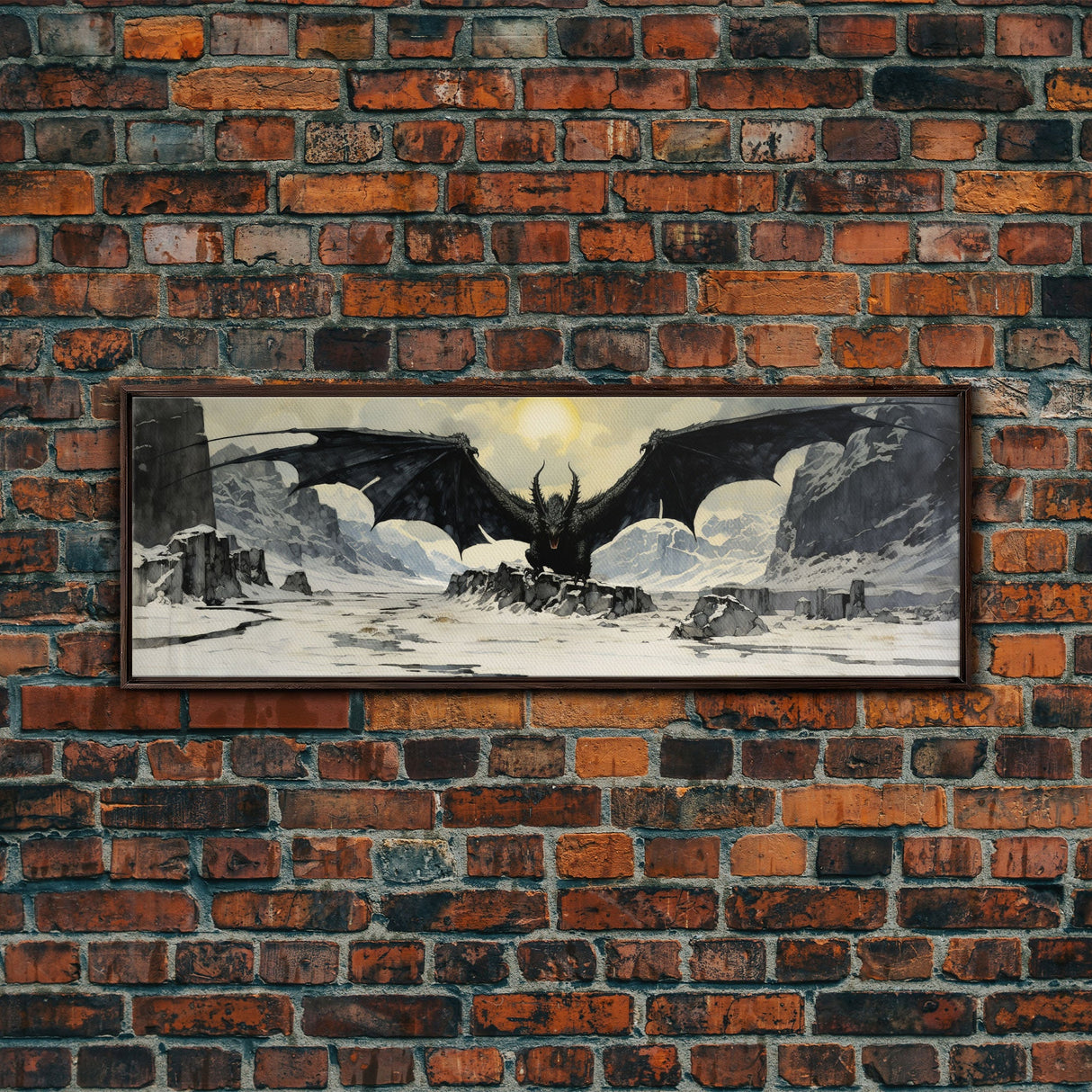 Panoramic Of a Dragon, Framed Canvas Print, Fantasy Decor, Fantasy Dragon Painting