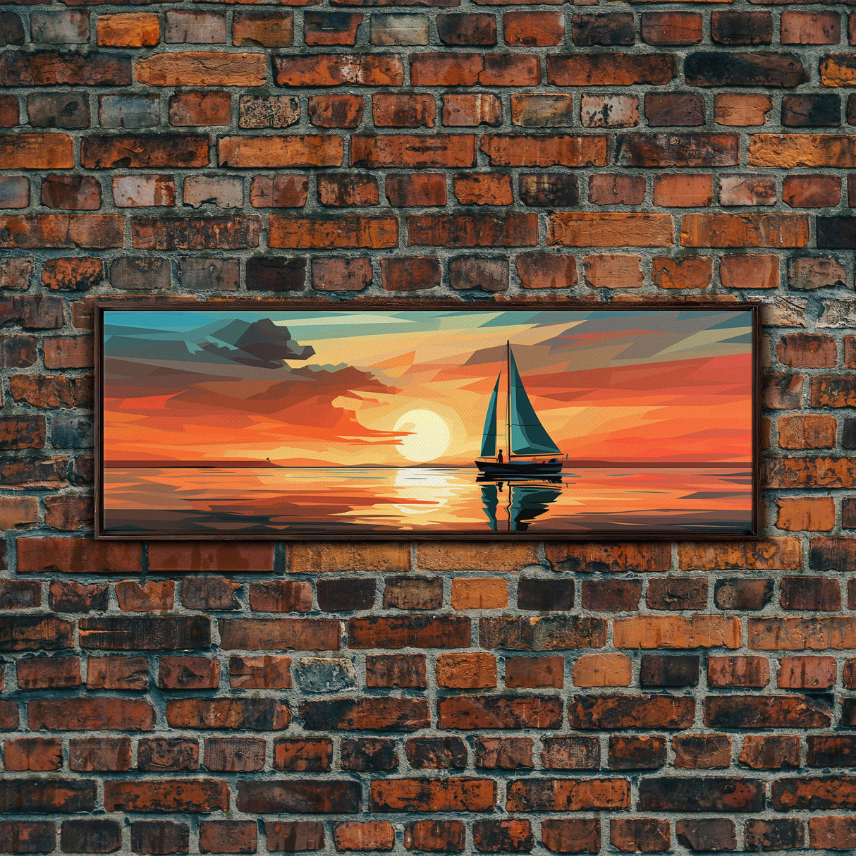 Nautical Decor, Beach Decor, Navy Decor, Coastal Decor, Sailboat At Sunset Framed Canvas Print, Ship Art, Lakehouse Decor, MCM Art