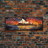 Abstract Painting of the Sydney Opera House, Framed Canvas Print, Van Gogh Inspired Australia Art, Paint of Sydney