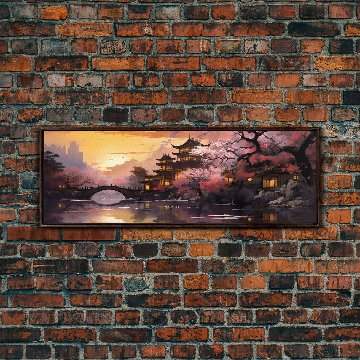 Dawn In Kyoto, Japan - Framed Canvas Print - Panoramic Painting Wall Art - Cute Wall Decor - Japanese Style Art