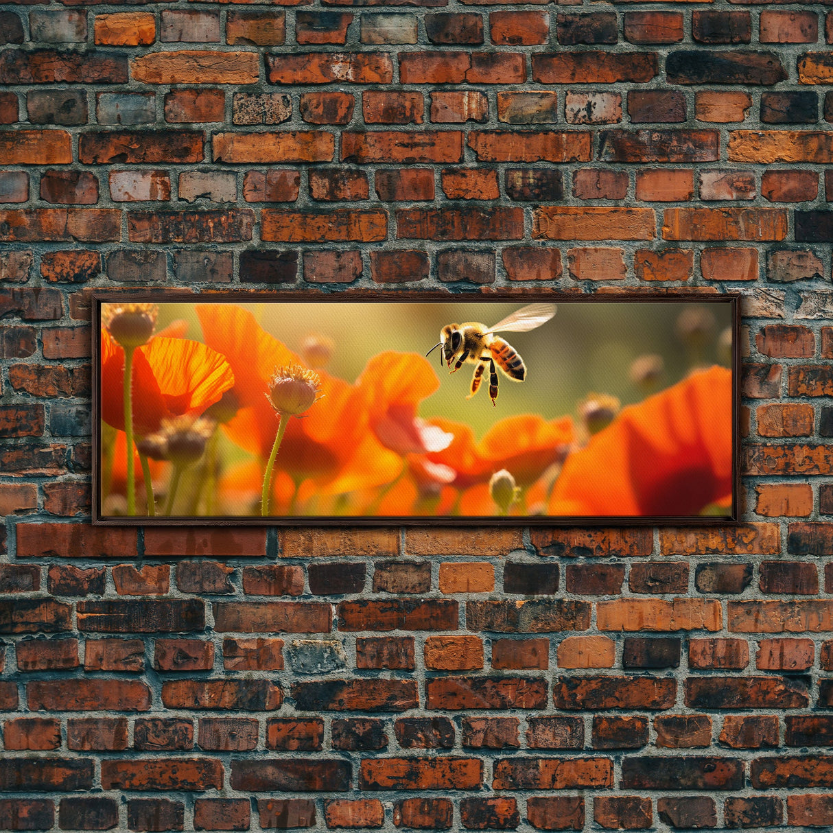 Panoramic Macro Photo Of a Honey Bee, Framed Canvas Print, Nursery Decor, Bee Art, Unique Wall Art / Gift Idea