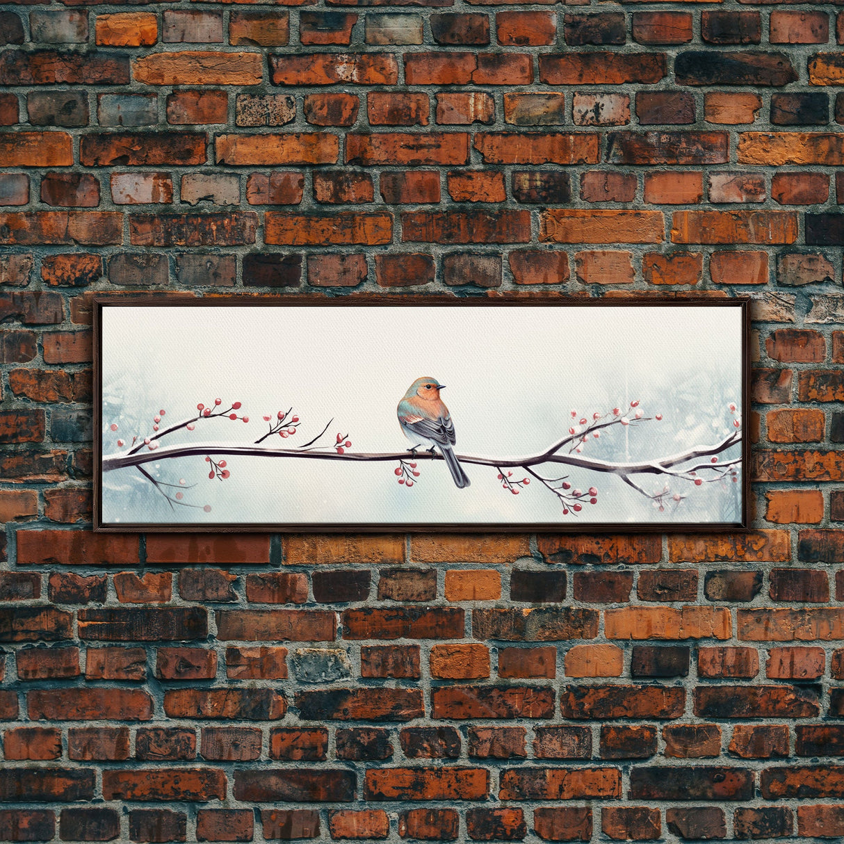 Panoramic Print Of a Bluebird On A Tree Branch, Framed Canvas Print, Winter Centerpiece, Autumn Decor, Fall Decor, Cute Wall Art