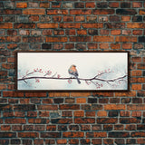 Panoramic Print Of a Bluebird On A Tree Branch, Framed Canvas Print, Winter Centerpiece, Autumn Decor, Fall Decor, Cute Wall Art