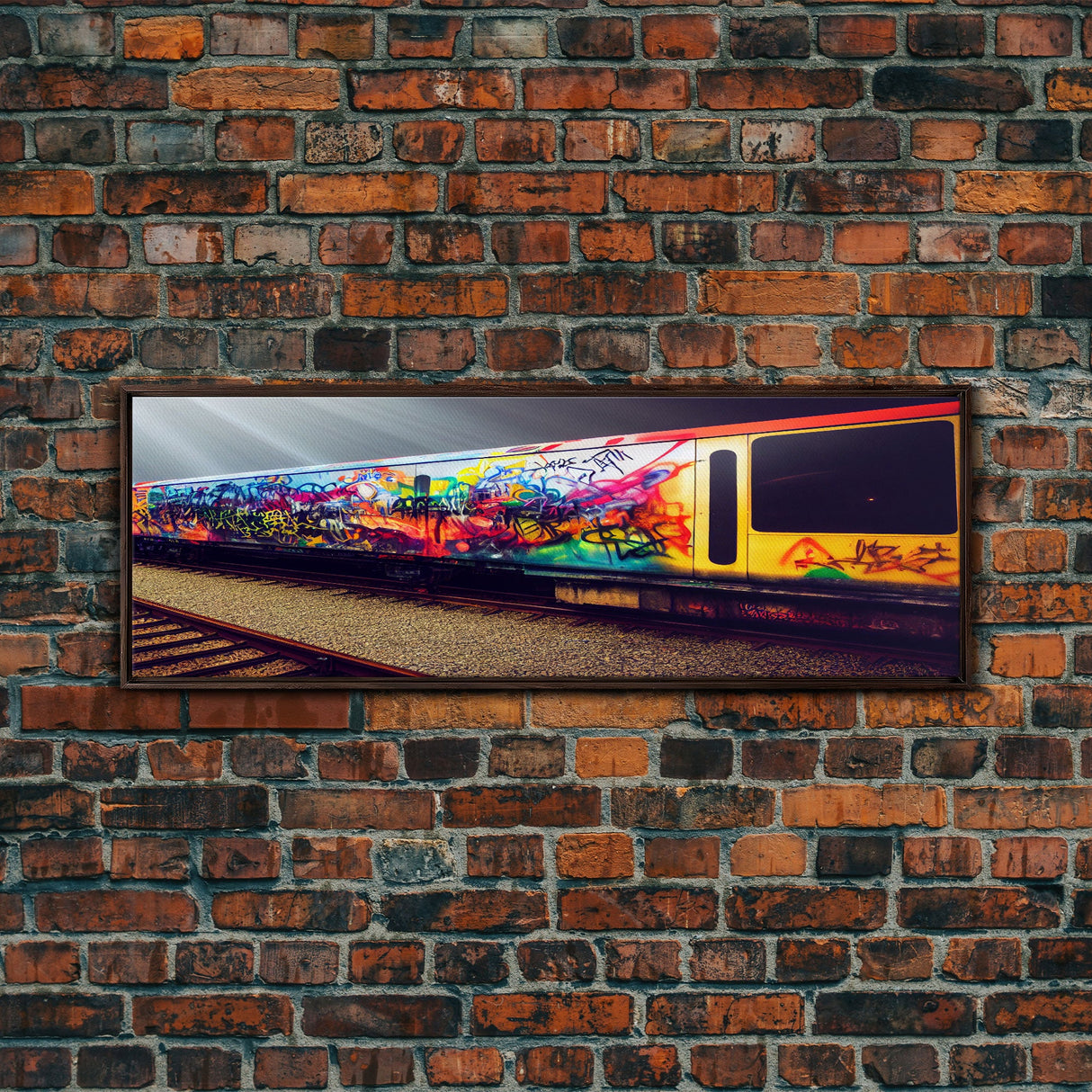 Train Box Car Graffiti Art, Extra Large Wall Art, Framed Panoramic Canvas Print, Framed Wall Decor