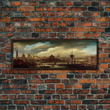 Steampunk Victorian Cityscape, Extra Large Wall Art, Framed Panoramic Canvas Print, Framed Wall Art