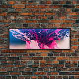 Bubblegum Pink Abstract Explosion Art, Extra Large Wall Art, Framed Panoramic Canvas Print, Framed Wall Art