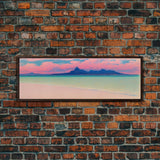 Neon Pink Beach, Cool Abstract Art, Extra Large Wall Art, Framed Panoramic Canvas Print, Framed Wall Art