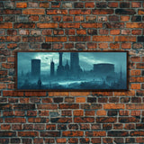 Dystopian Cyberpunk Metropolis, Steampunk Mashup, Extra Large Wall Art, Framed Panoramic Canvas Print, Framed Wall Art