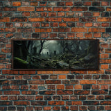 Spooky Overgrown Cemetary Panoramic Canvas Print, Framed Halloween Art, Spooky Decor, Halloween Art, Halloween Wall Art, Halloween Art Print