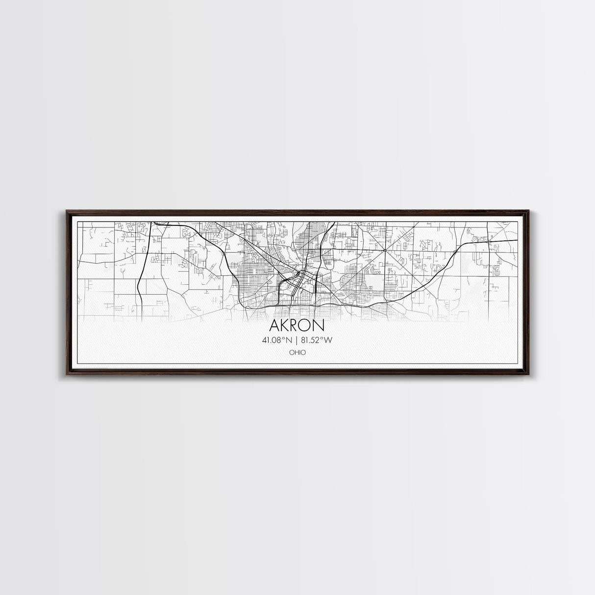 Panoramic Akron City Map, Ohio Art, Map Print, Minimalist Wall Art, Canvas Art, Housewarming Gift, Street Map Art, Closing Gift