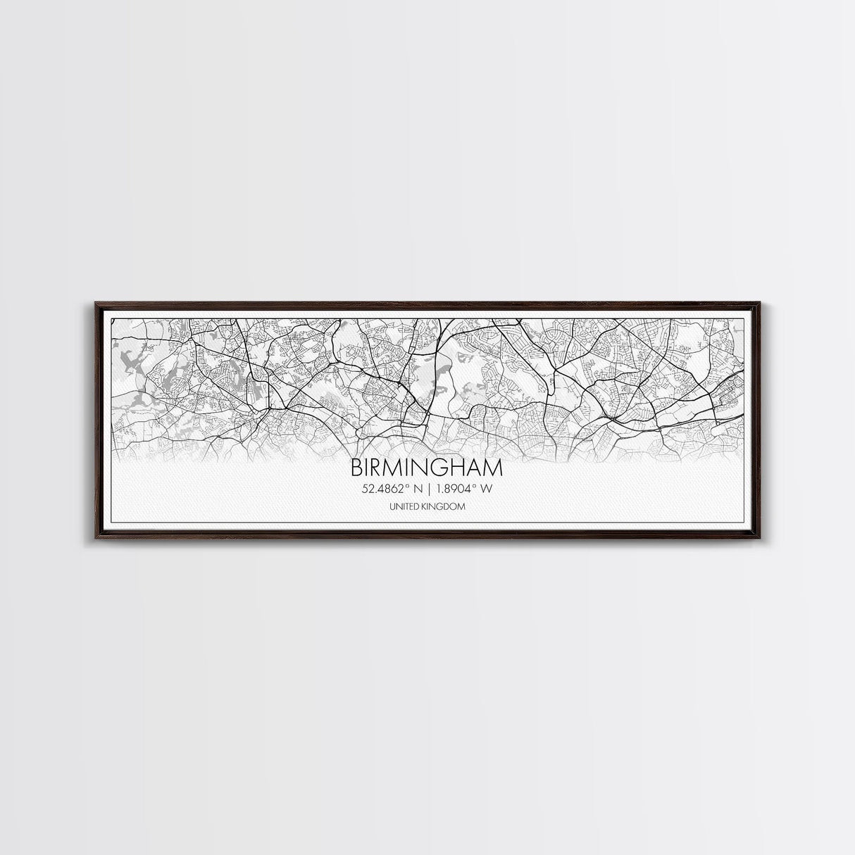 Panoramic Birmingham City Map, United Kingdom Art, Map Print, Minimalist Wall Art, Canvas Art, Housewarming Gift, Street Map, Closing Gift