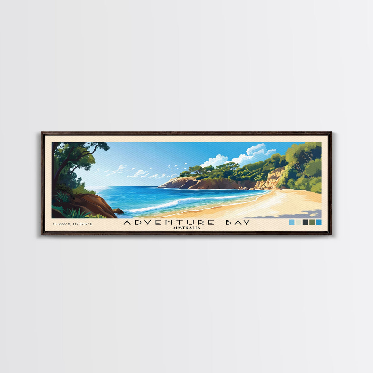 Adventure Bay, Australia Panoramic Beach Print, Vacation Gift, Australia Wall Art, Framed Canvas Print, Framed Beach Painting