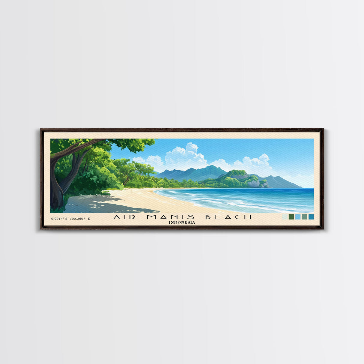 Air Manis Beach, Indonesia Panoramic Beach Print, Vacation Gift, Indonesia Wall Art, Framed Canvas Print, Framed Beach Painting