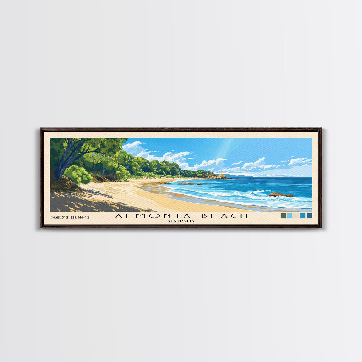 Almonta Beach, Australia Panoramic Beach Print, Vacation Gift, Australia Wall Art, Framed Canvas Print, Framed Beach Painting