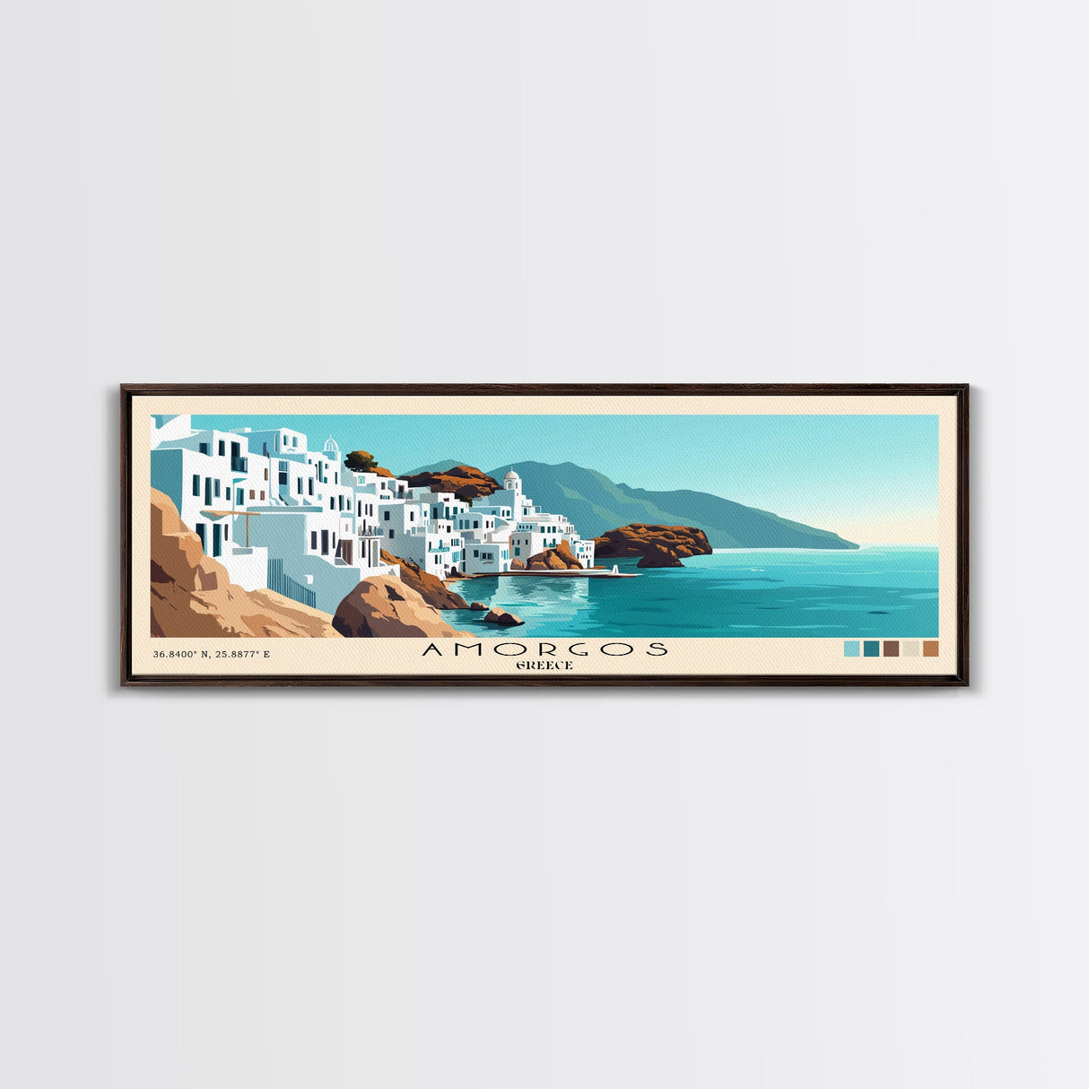 Amorgos, Greece Panoramic Print, Vacation Gift, Greece Wall Art, Beach Painting, Beach Decor, Large Wall Art, Wood Frame Art