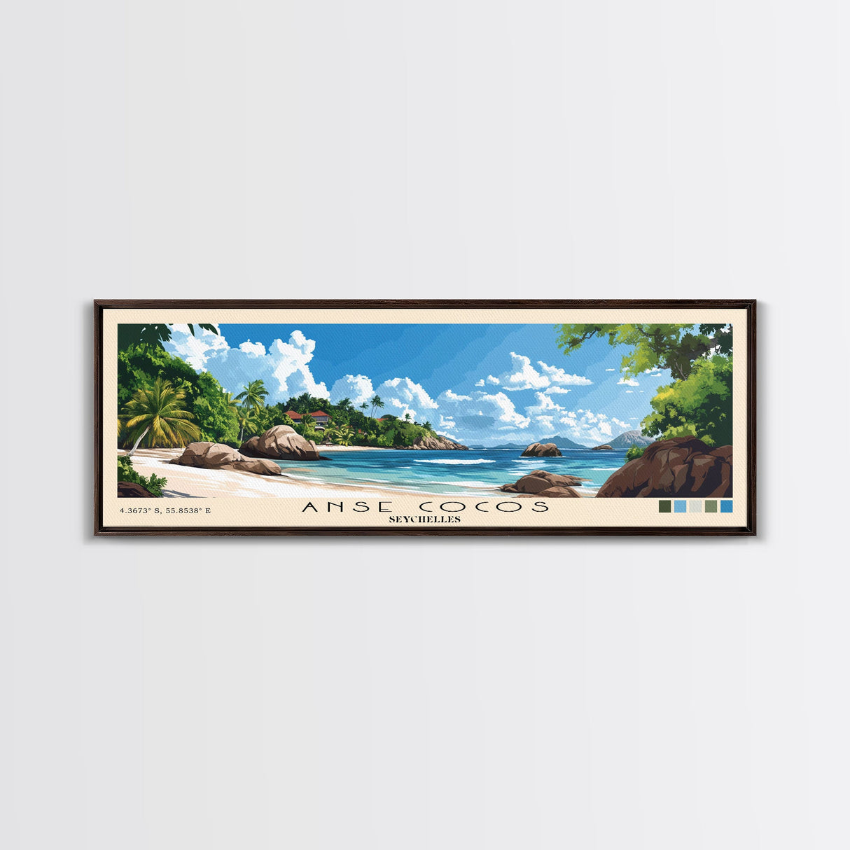 Anse Cocos, Seychelles Panoramic Beach Print, Vacation Gift, Seychelles Wall Art, Beach Painting, Beach Decor, Beach Painting