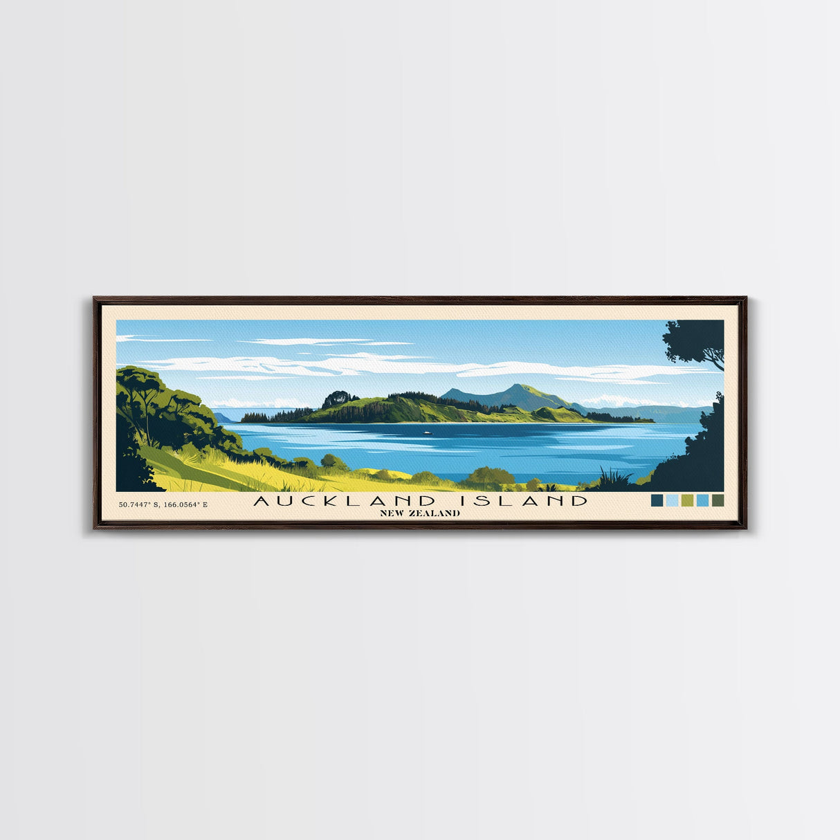 Auckland Island, New Zealand Panoramic Beach Print, Vacation Gift, New Zealand Wall Art, Beach Painting, Beach Decor, Beach Painting