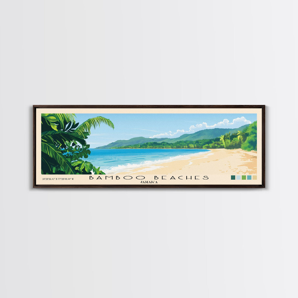 Bamboo Beaches, Jamaica Panoramic Print, Vacation Gift, Jamaica Wall Art, Beach Painting, Beach Decor, Large Wall Art, Wood Frame Art