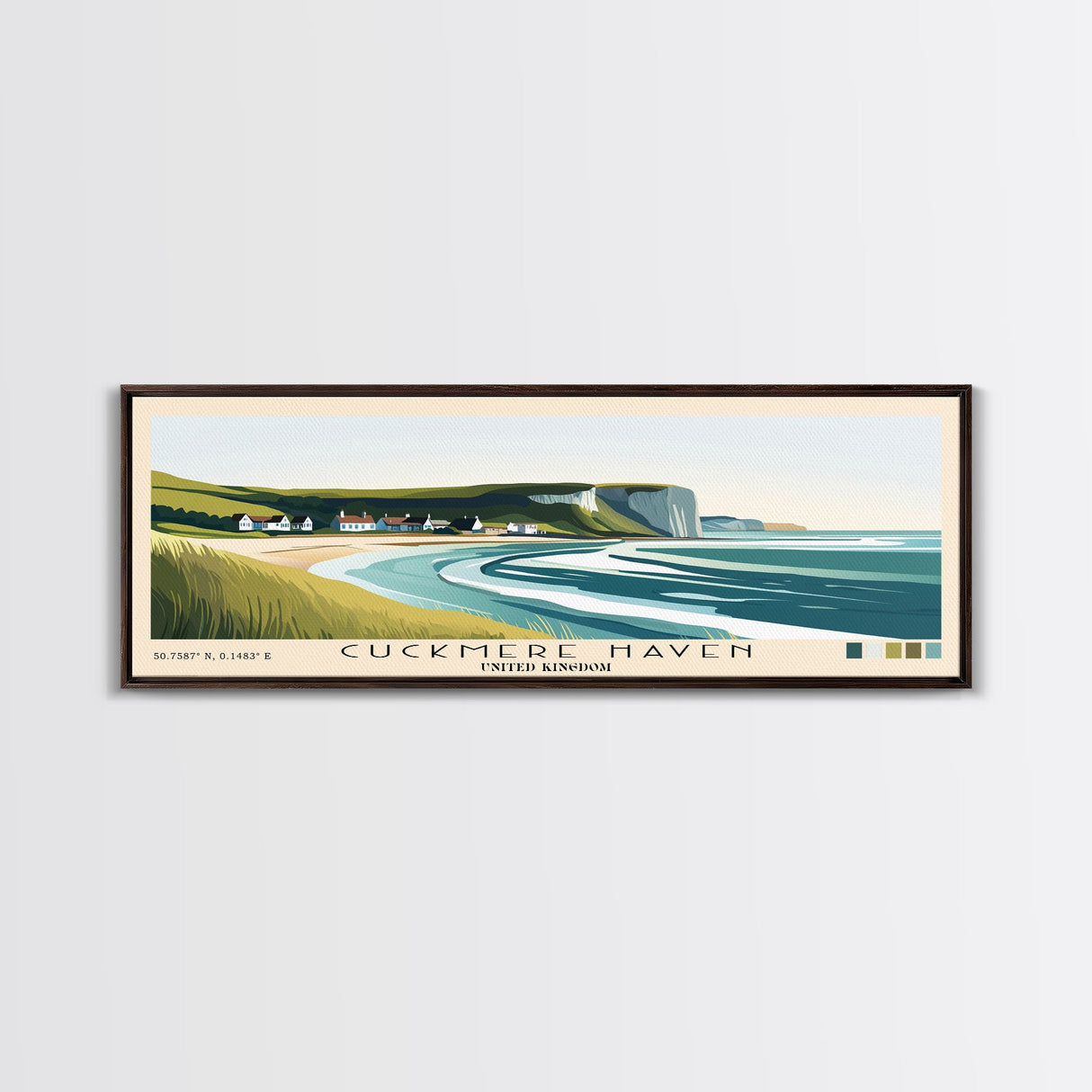 Cuckmere Haven, United Kingdom Panoramic Beach Print, Vacation Gift, United Kingdom Wall Art, Framed Canvas Print, Framed Beach Painting