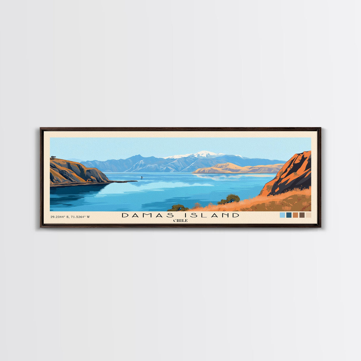 Damas Island, Chile Panoramic Print, Vacation Gift, Chile Wall Art, Beach Painting, Beach Decor, Large Wall Art, Wood Frame Art