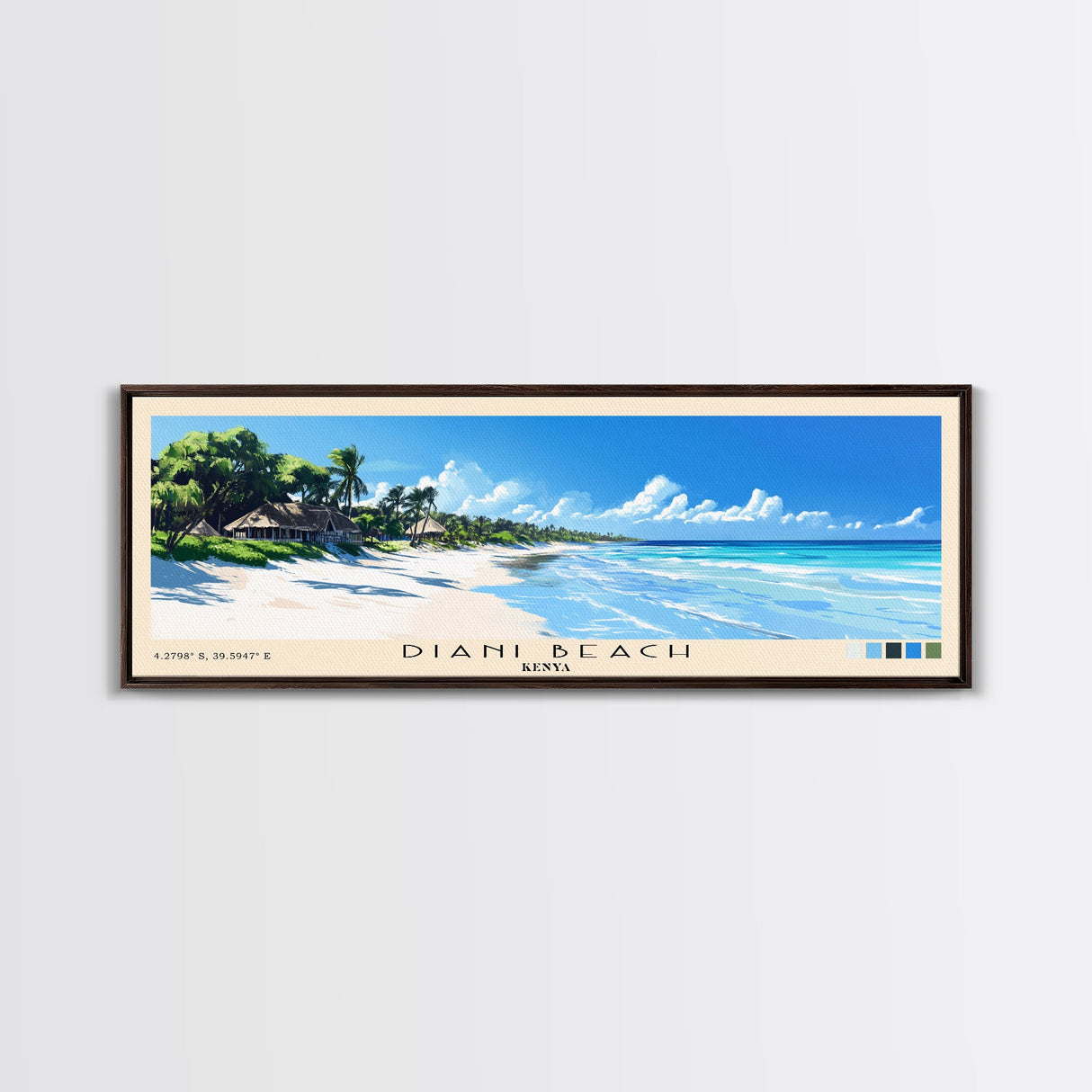 Diani Beach, Kenya Panoramic Beach Print, Vacation Gift, Kenya Wall Art, Framed Canvas Print, Framed Beach Painting