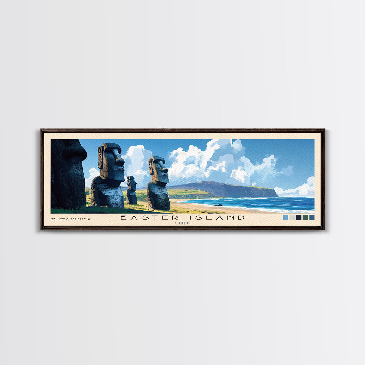 Easter Island, Chile Panoramic Print, Vacation Gift, Chile Wall Art, Beach Painting, Beach Decor, Beach Or Lakehouse Art