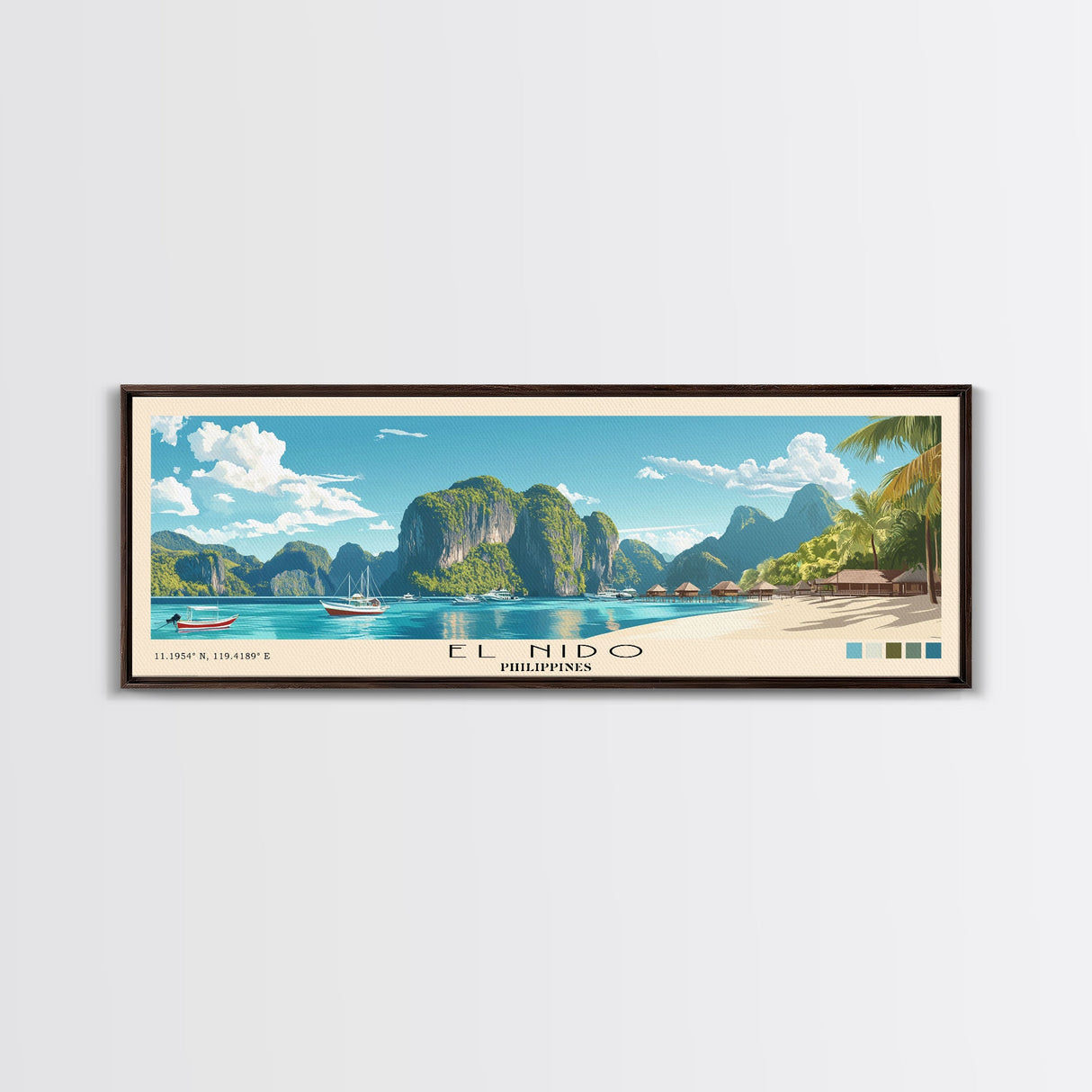 El Nido, Philippines Panoramic Print, Vacation Gift, Philippines Wall Art, Beach Painting, Beach Decor, Large Wall Art, Wood Frame Art