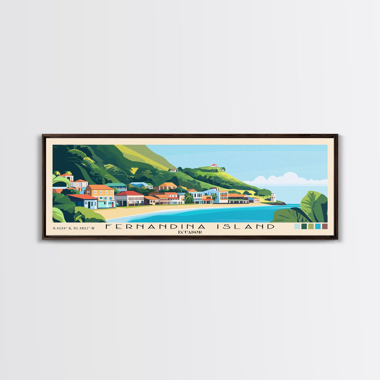 Fernandina Island, Ecuador Panoramic Beach Print, Vacation Gift, Ecuador Wall Art, Framed Canvas Print, Framed Beach Painting