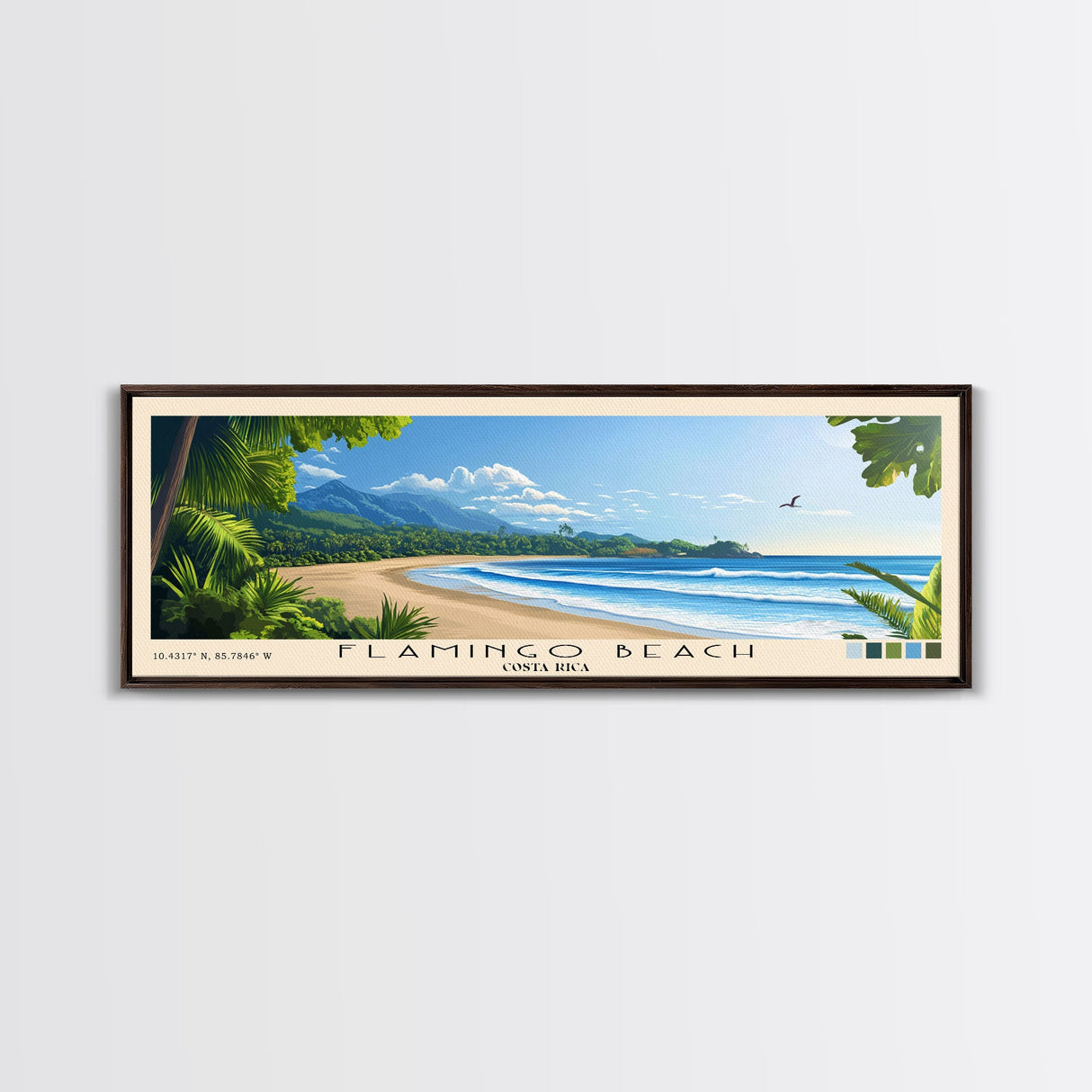 Flamingo Beach, Costa Rica Panoramic Beach Print, Vacation Gift, Costa Rica Wall Art, Framed Canvas Print, Framed Beach Painting