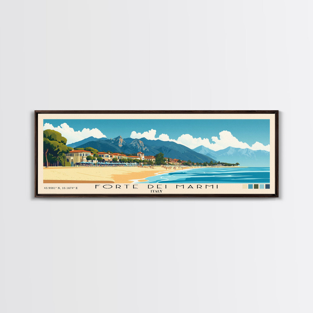 Forte dei Marmi, Italy Panoramic Beach Print, Vacation Gift, Italy Wall Art, Framed Canvas Print, Framed Beach Painting