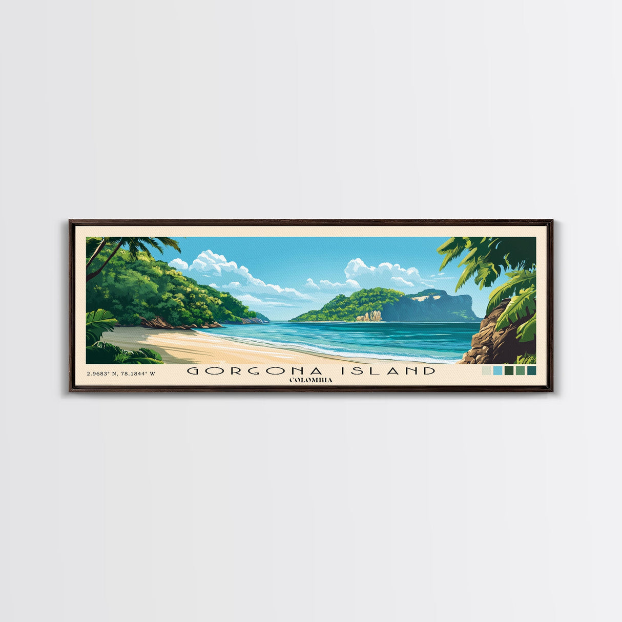 Gorgona Island, Colombia Panoramic Beach Print, Vacation Gift, Colombia Wall Art, Beach Painting, Beach Decor, Beach Painting