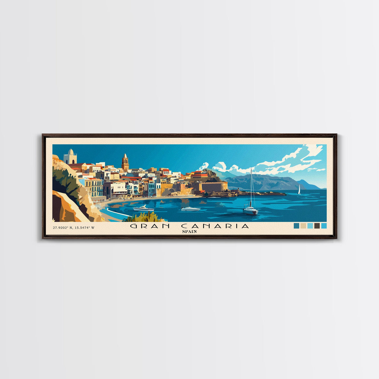 Gran Canaria, Spain Panoramic Print, Vacation Gift, Spain Wall Art, Beach Painting, Beach Decor, Beach Or Lakehouse Art