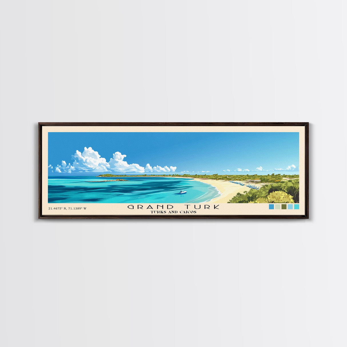 Grand Turk, Turks and Caicos Panoramic Print, Vacation Gift, Turks and Caicos Wall Art, Beach Painting, Beach Decor, Beach Or Lakehouse Art