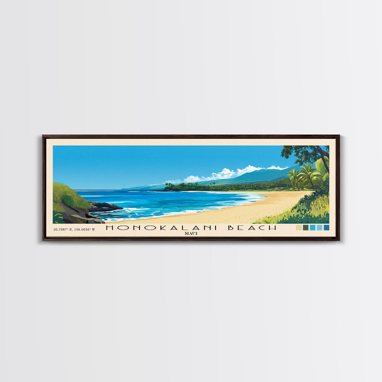 Honokalani Beach, Maui Panoramic Print, Vacation Gift, Maui Wall Art, Beach Painting, Beach Decor, Beach Or Lakehouse Art