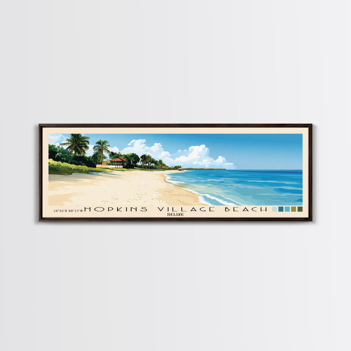 Hopkins Village Beach, Belize Panoramic Print, Vacation Gift, Belize Wall Art, Beach Painting, Beach Decor, Large Wall Art, Wood Frame Art