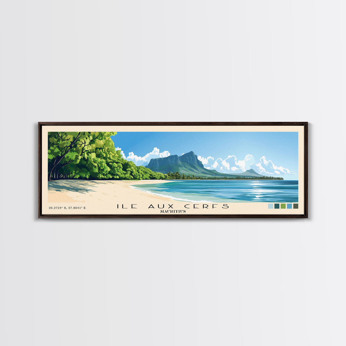 Ile aux Cerfs, Mauritius Panoramic Beach Print, Vacation Gift, Mauritius Wall Art, Framed Canvas Print, Framed Beach Painting