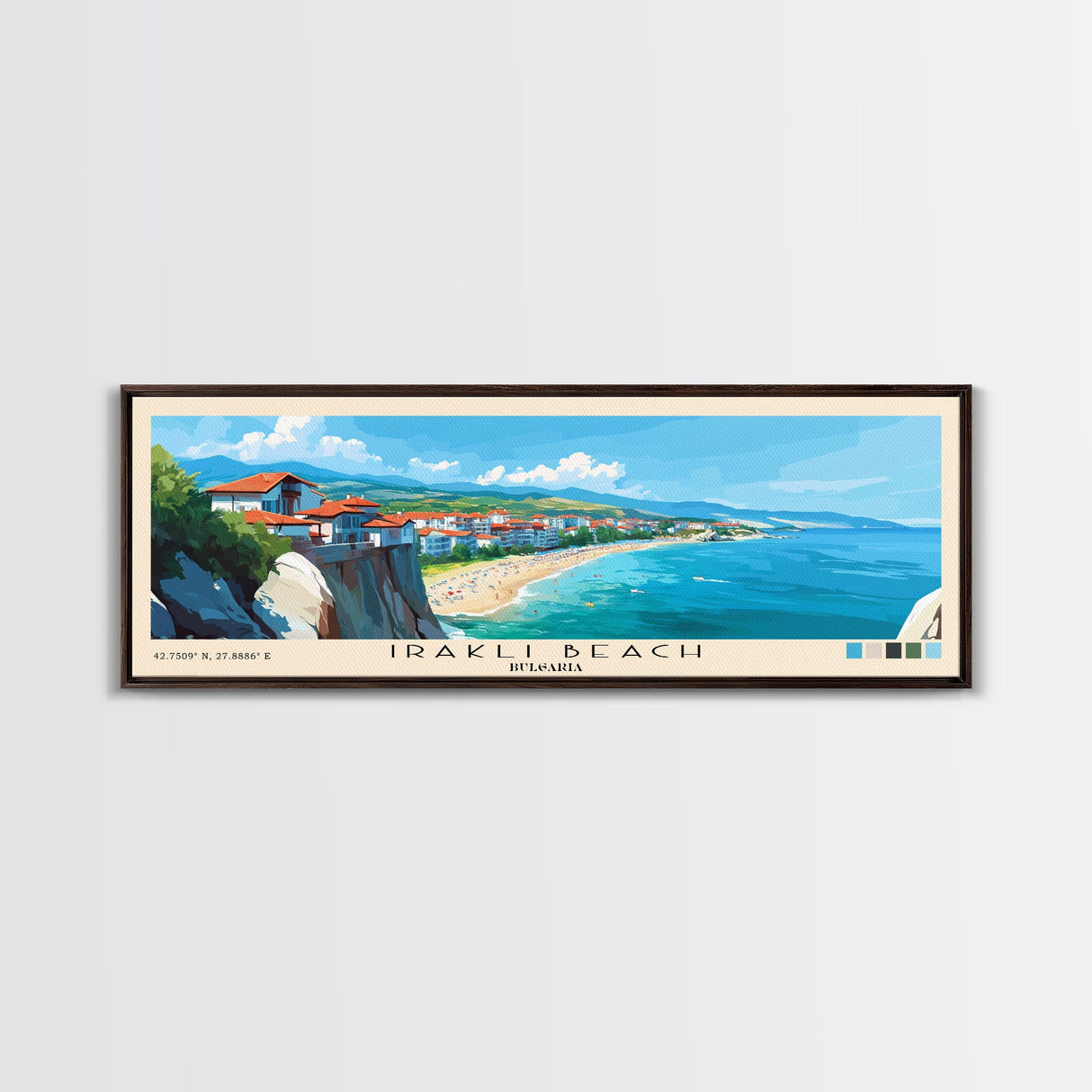 Irakli Beach, Bulgaria Panoramic Print, Vacation Gift, Bulgaria Wall Art, Beach Painting, Beach Decor, Large Wall Art, Wood Frame Art