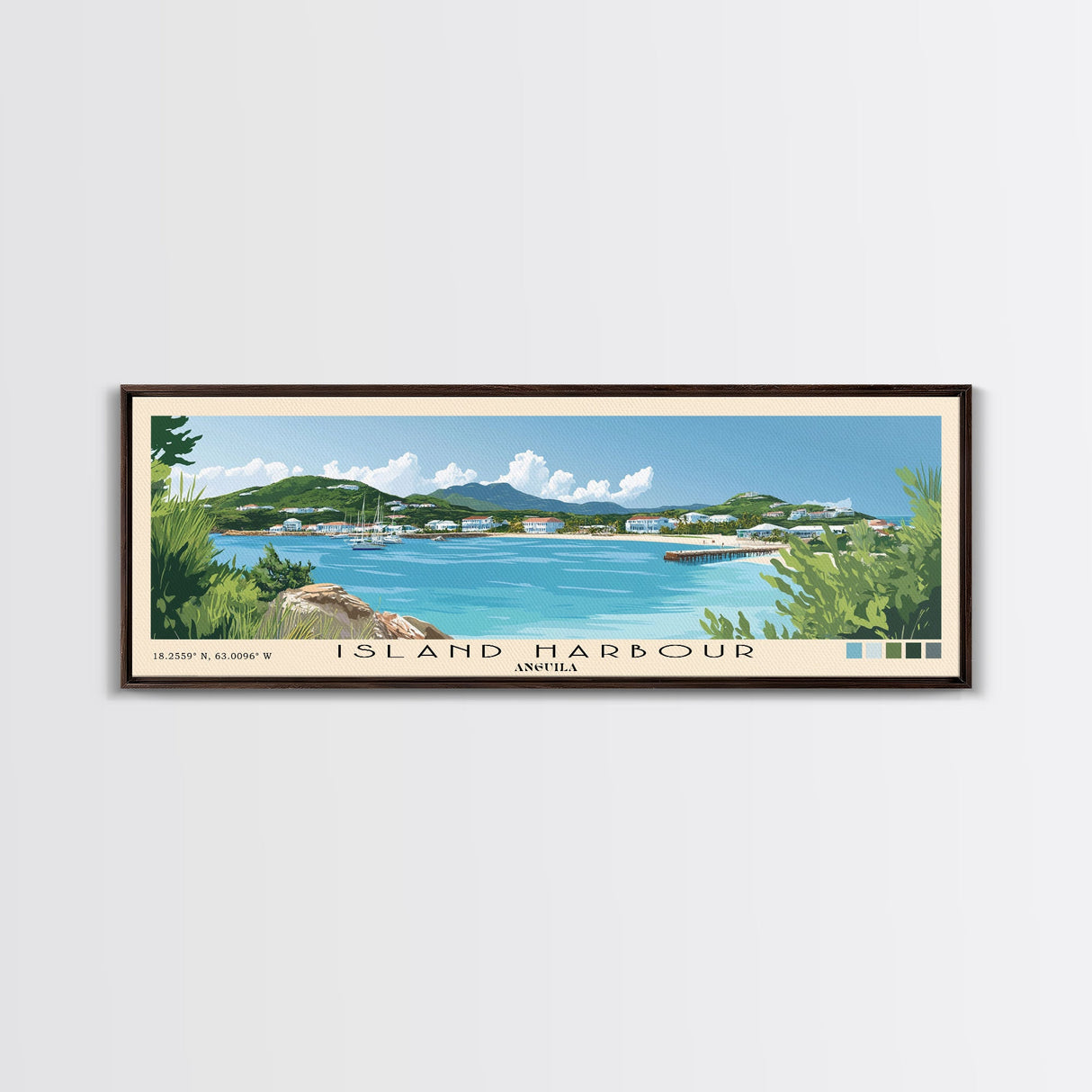 Island Harbour, Anguila Panoramic Beach Print, Vacation Gift, Anguila Wall Art, Beach Painting, Beach Decor, Beach Painting