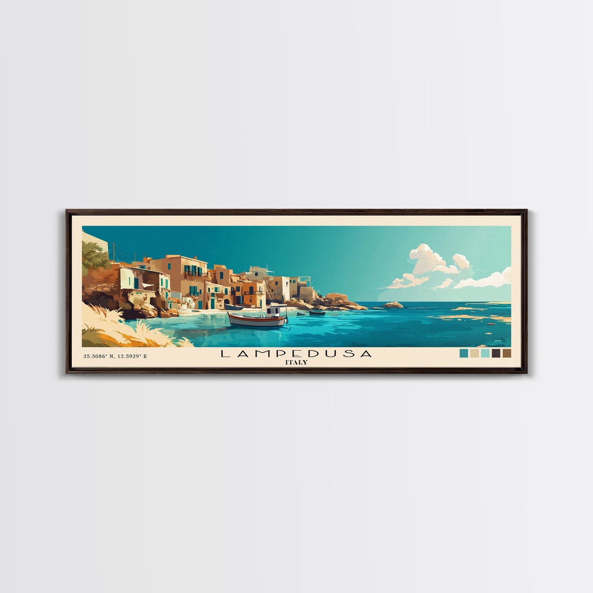 Lampedusa, Italy Panoramic Beach Print, Vacation Gift, Italy Wall Art, Framed Canvas Print, Framed Beach Painting