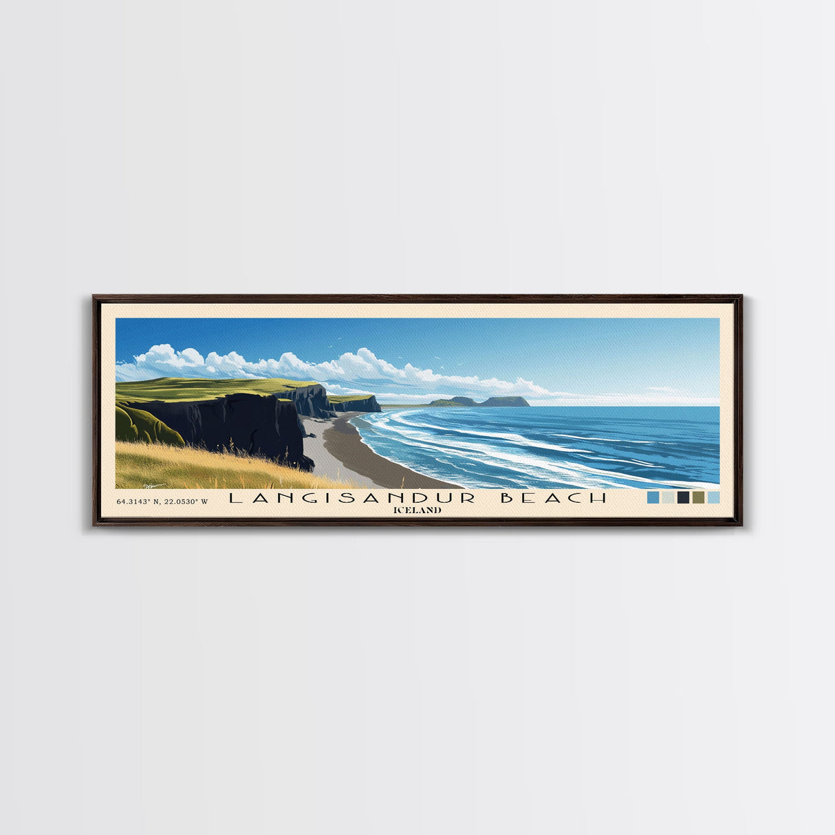 Langisandur Beach, Iceland Panoramic Beach Print, Vacation Gift, Iceland Wall Art, Beach Painting, Beach Decor, Beach Painting