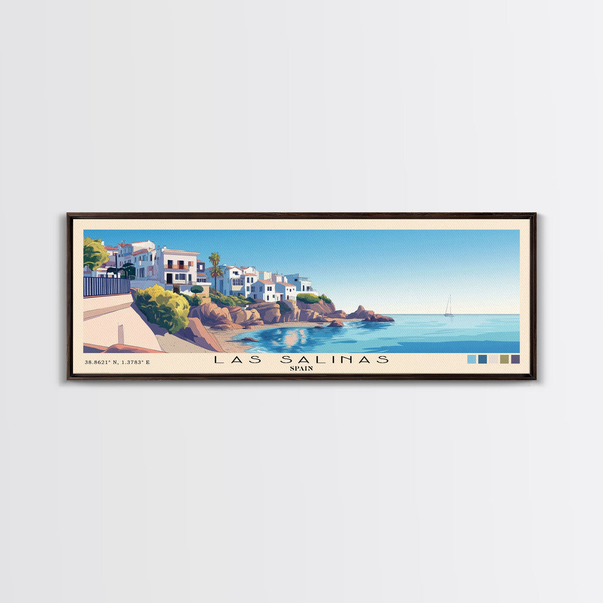 Las Salinas, Spain Panoramic Beach Print, Vacation Gift, Spain Wall Art, Beach Painting, Beach Decor, Beach Painting