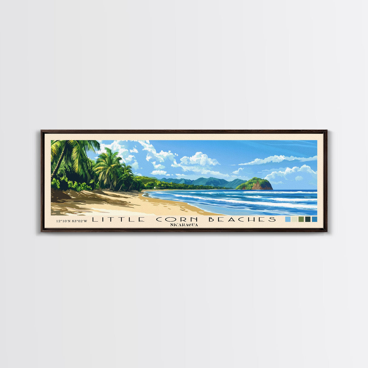 Little Corn beaches, Nicaragua Panoramic Beach Print, Vacation Gift, Nicaragua Wall Art, Framed Canvas Print, Framed Beach Painting