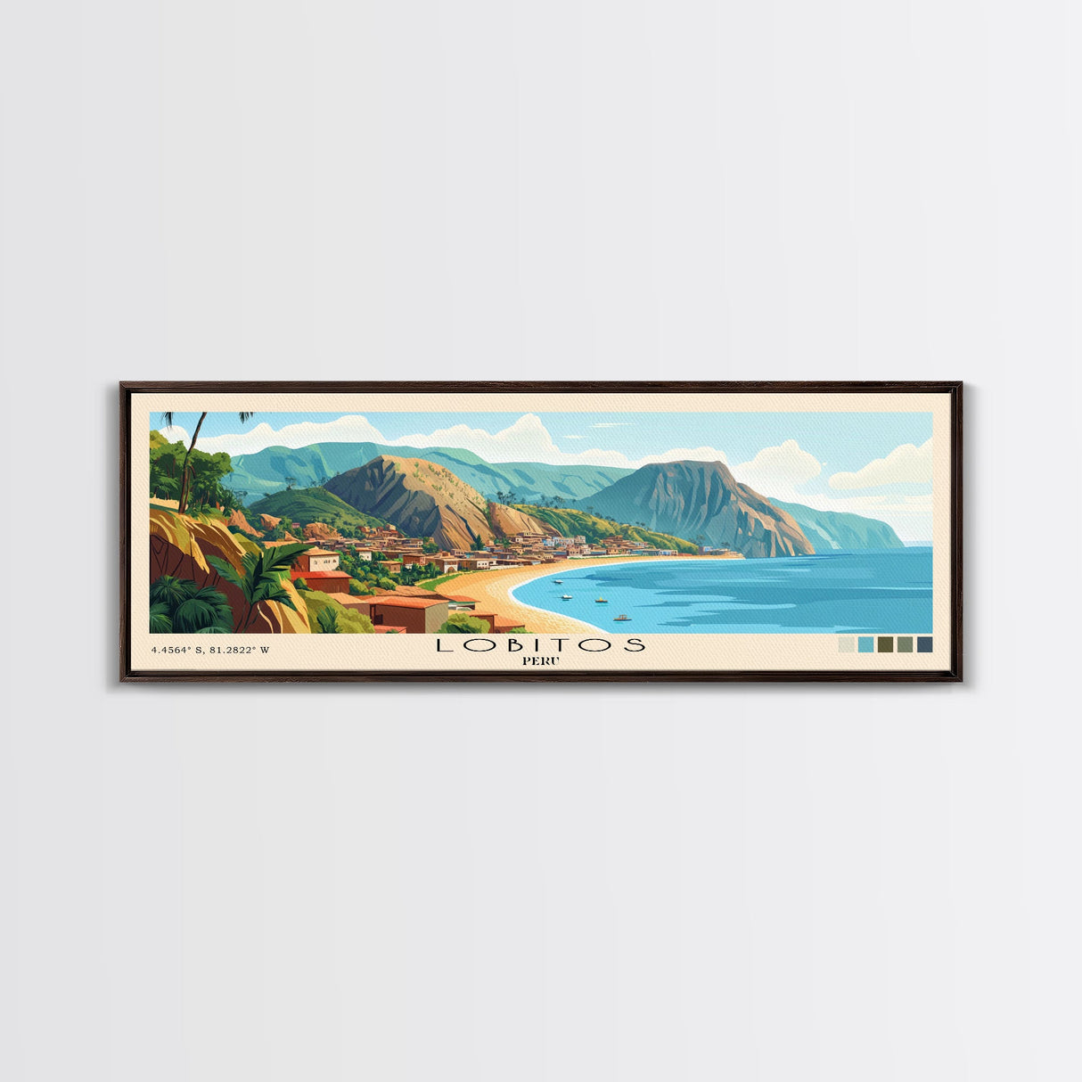 Lobitos, Peru Panoramic Print, Vacation Gift, Peru Wall Art, Beach Painting, Beach Decor, Large Wall Art, Wood Frame Art