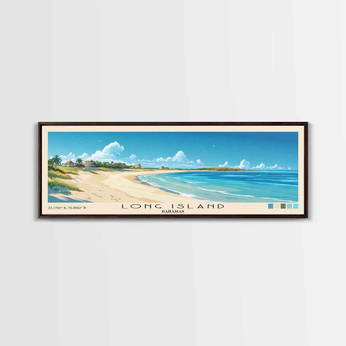 Long Island, Bahamas Panoramic Beach Print, Vacation Gift, Bahamas Wall Art, Beach Painting, Beach Decor, Beach Painting